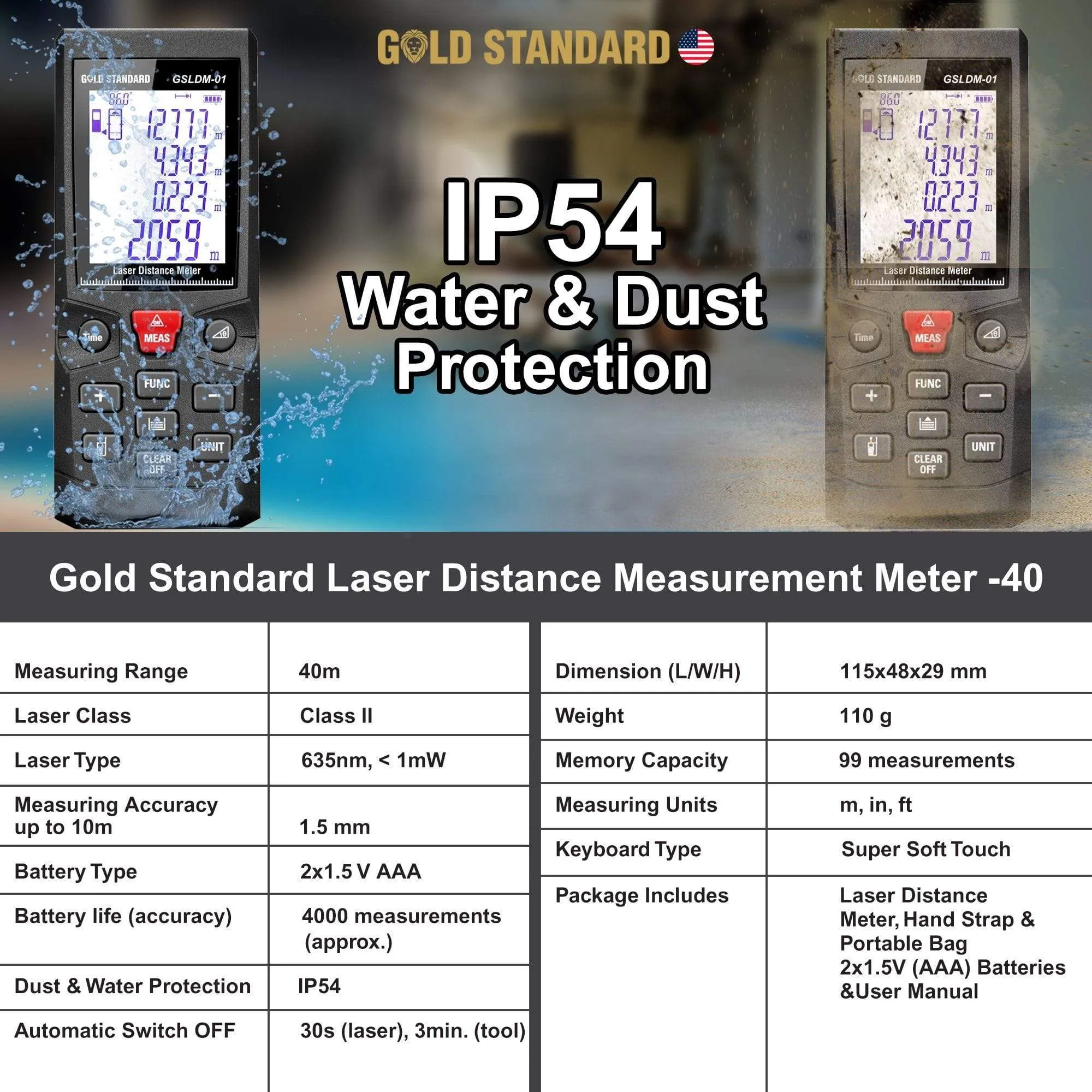 Goldstandard USA Laser Distance Meter 3004