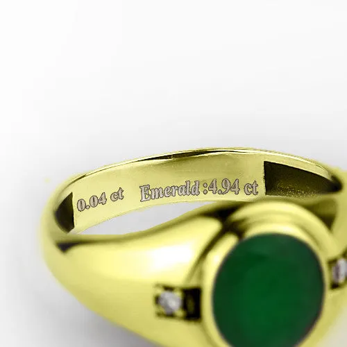 Green Emerald Men's Ring in 10k Yellow Gold with Genuine Diamond Accents