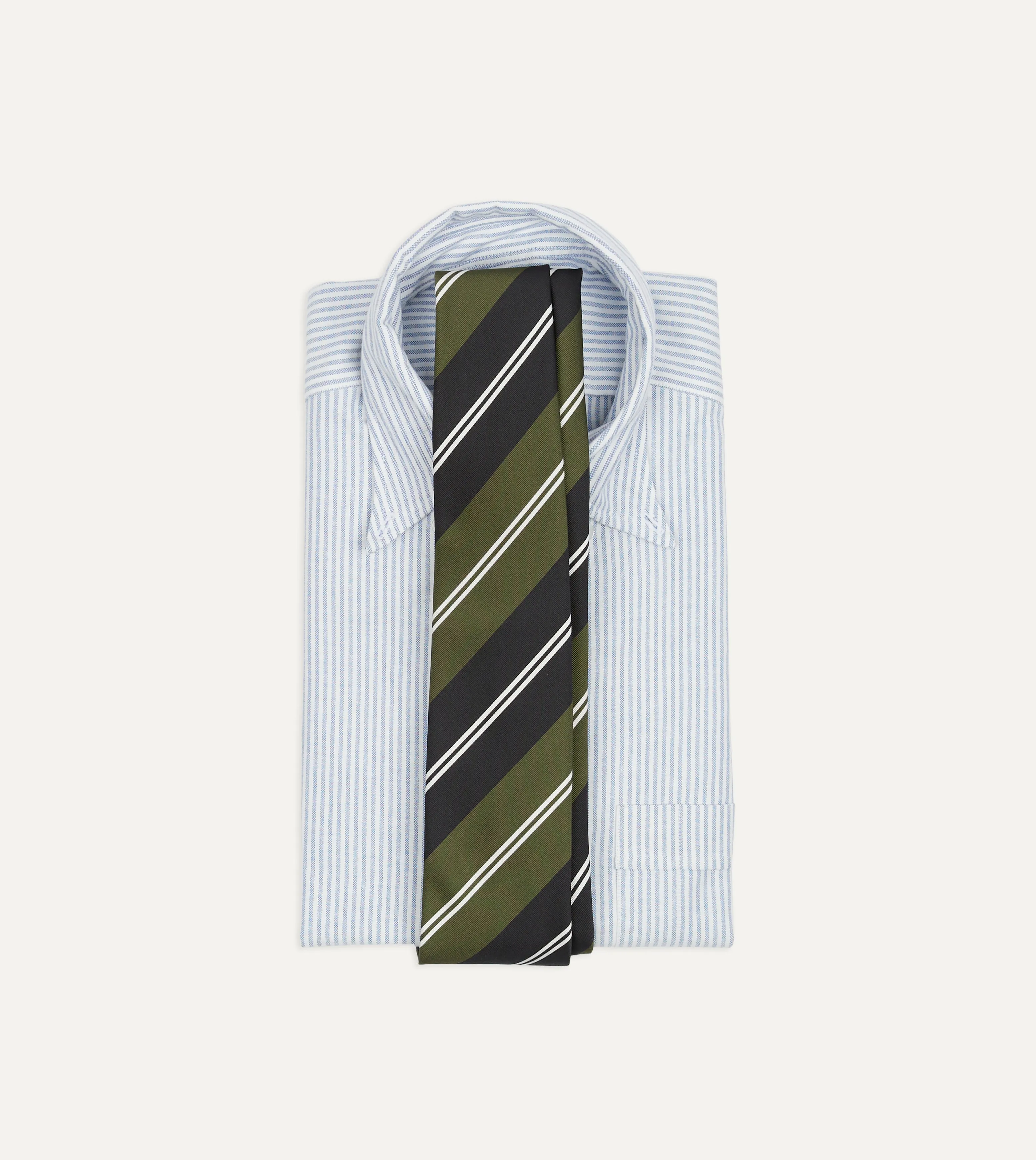 Green, Navy and White Regimental Stripe Mogador Tipped Tie