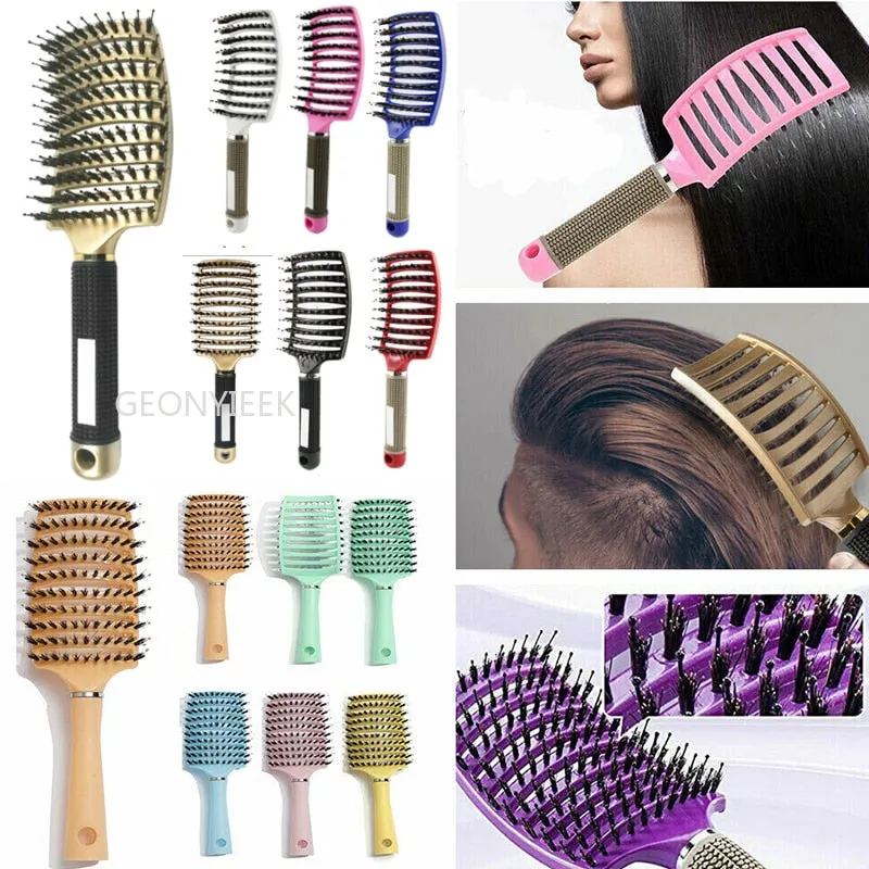 Hair Brush Scalp Massage Comb Hairbrush Bristle&amp;Nylon Women Wet Curly Detangle Hair Brush for Salon Hairdressing Styling Tools