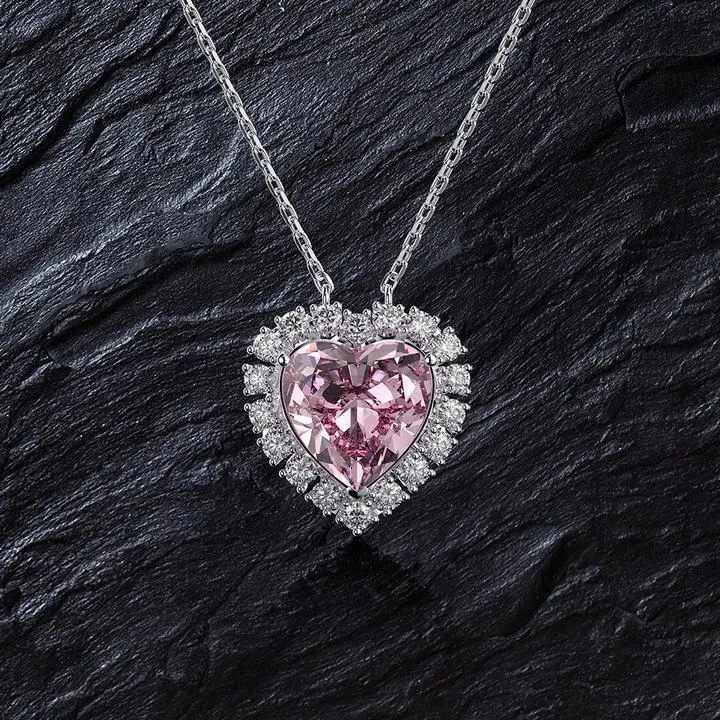 Halo Heart Cut Pink Pendant Necklace