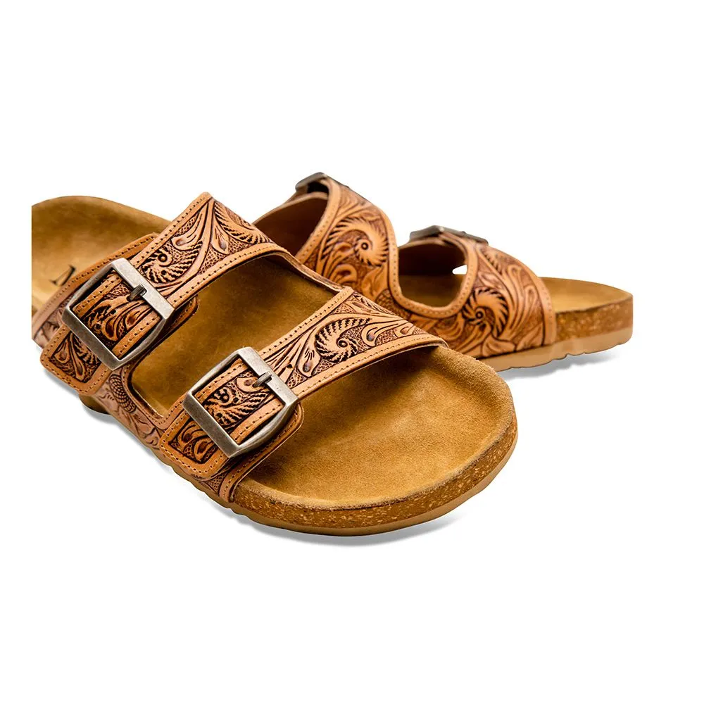 Hand-Tooled Western Leather Sandals by Myra Bag - Unmatched Quality for Fabulous Events