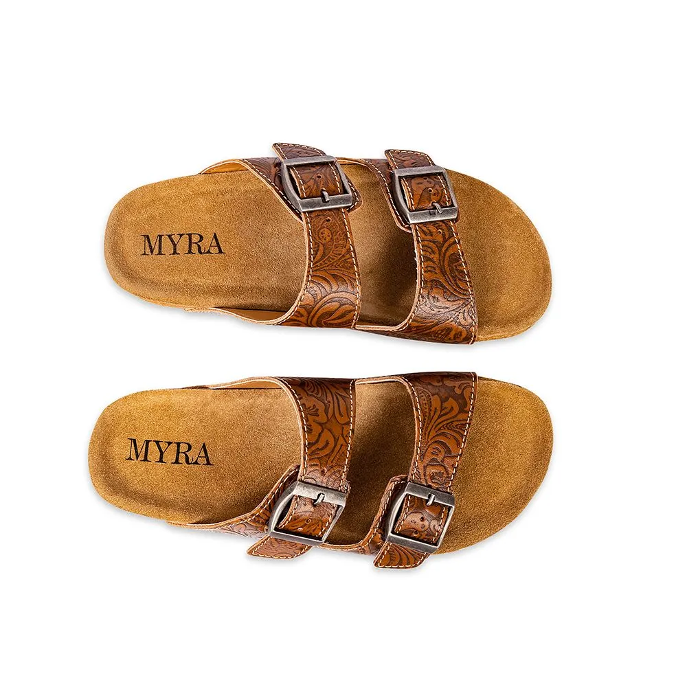 Hand-Tooled Western Leather Sandals by Myra Bag - Unmatched Quality for Fabulous Events