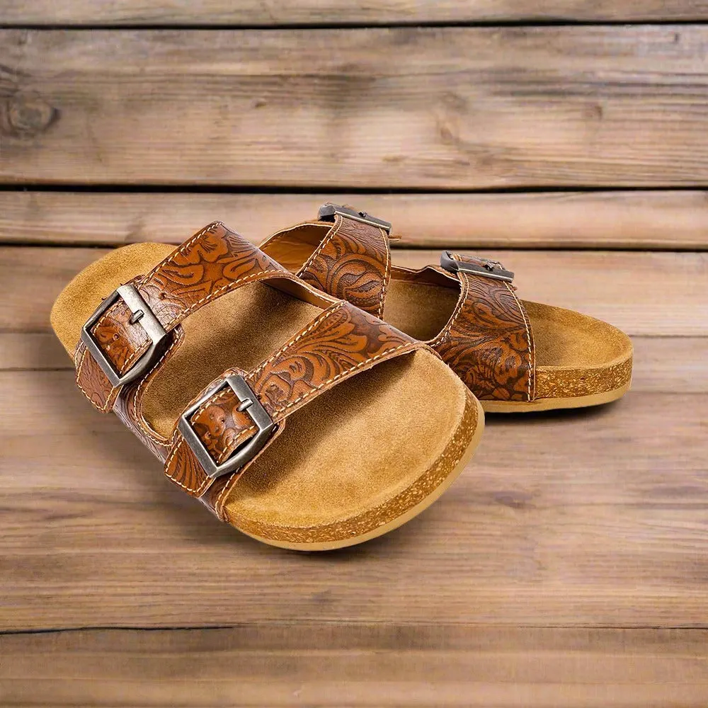 Hand-Tooled Western Leather Sandals by Myra Bag - Unmatched Quality for Fabulous Events