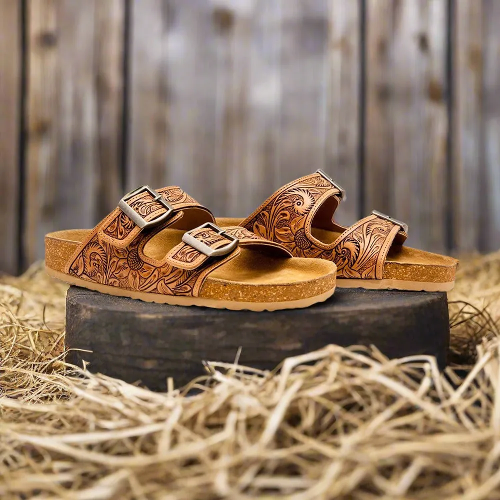 Hand-Tooled Western Leather Sandals by Myra Bag - Unmatched Quality for Fabulous Events