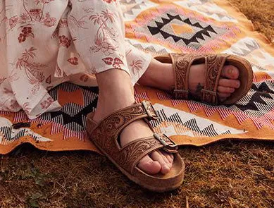 Hand-Tooled Western Leather Sandals by Myra Bag - Unmatched Quality for Fabulous Events