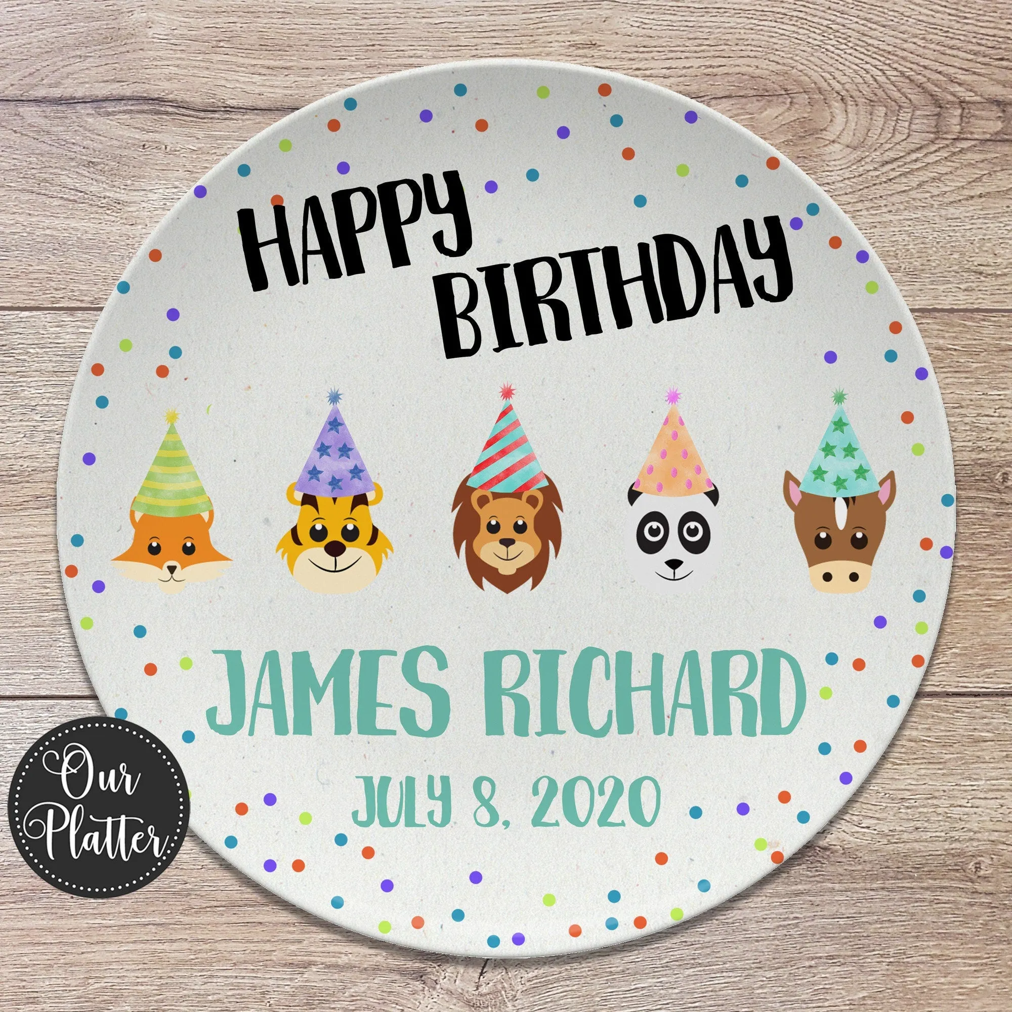 Happy Birthday Zoo Animals Personalized Plate