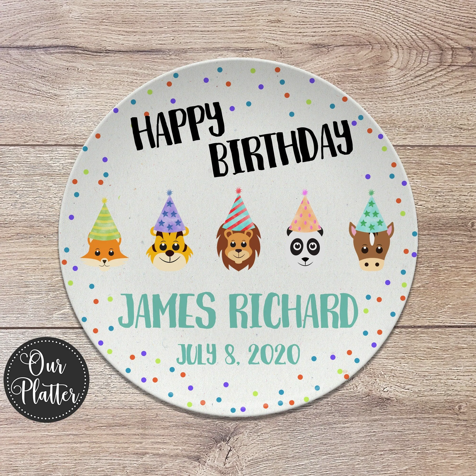 Happy Birthday Zoo Animals Personalized Plate