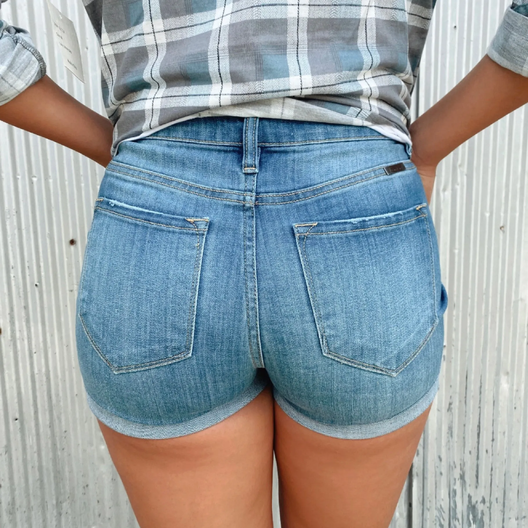 High Rise Cuffed Denim Shorts