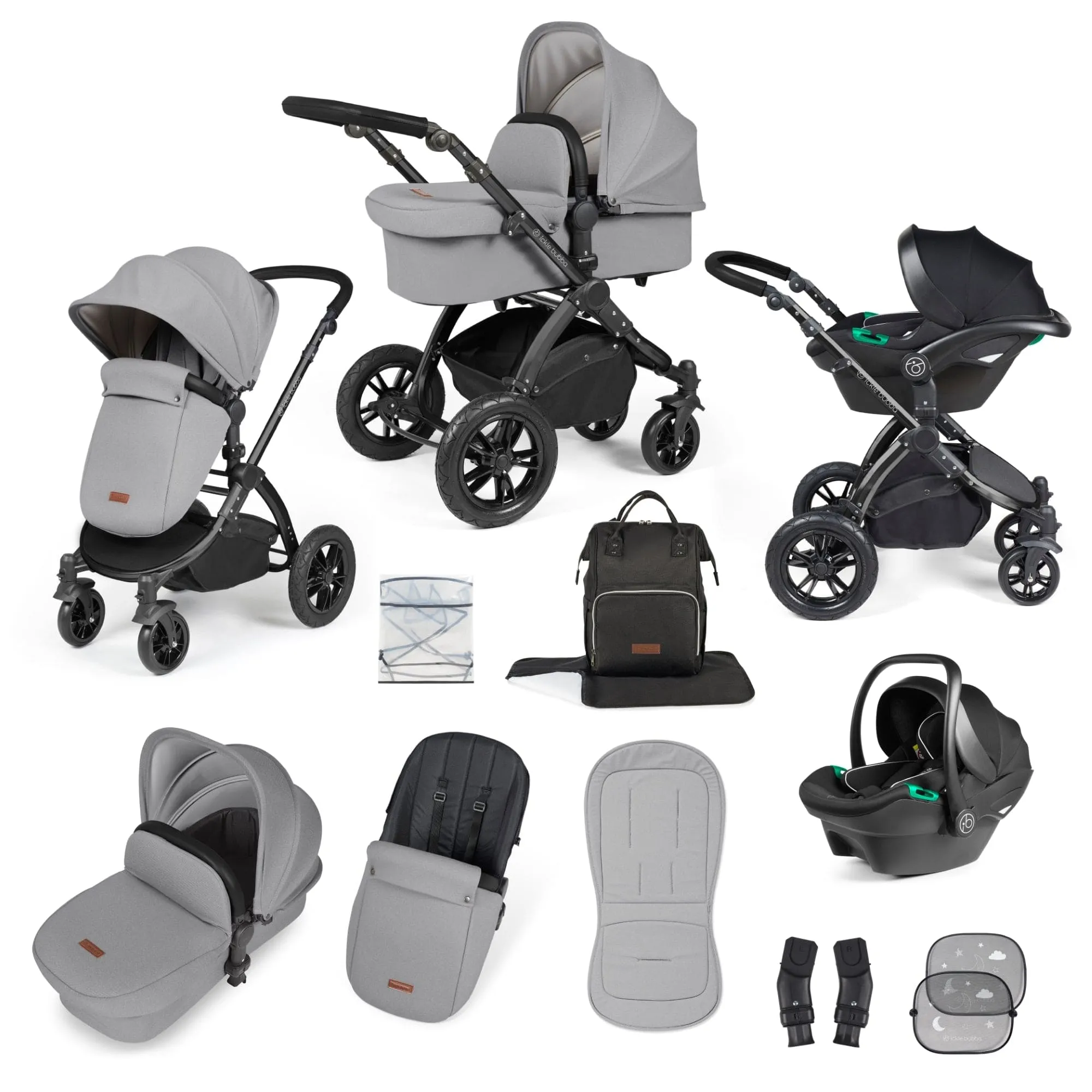 Ickle Bubba Stomp Luxe 3-in-1 I-Size Travel System - Black / Pearl Grey / Black