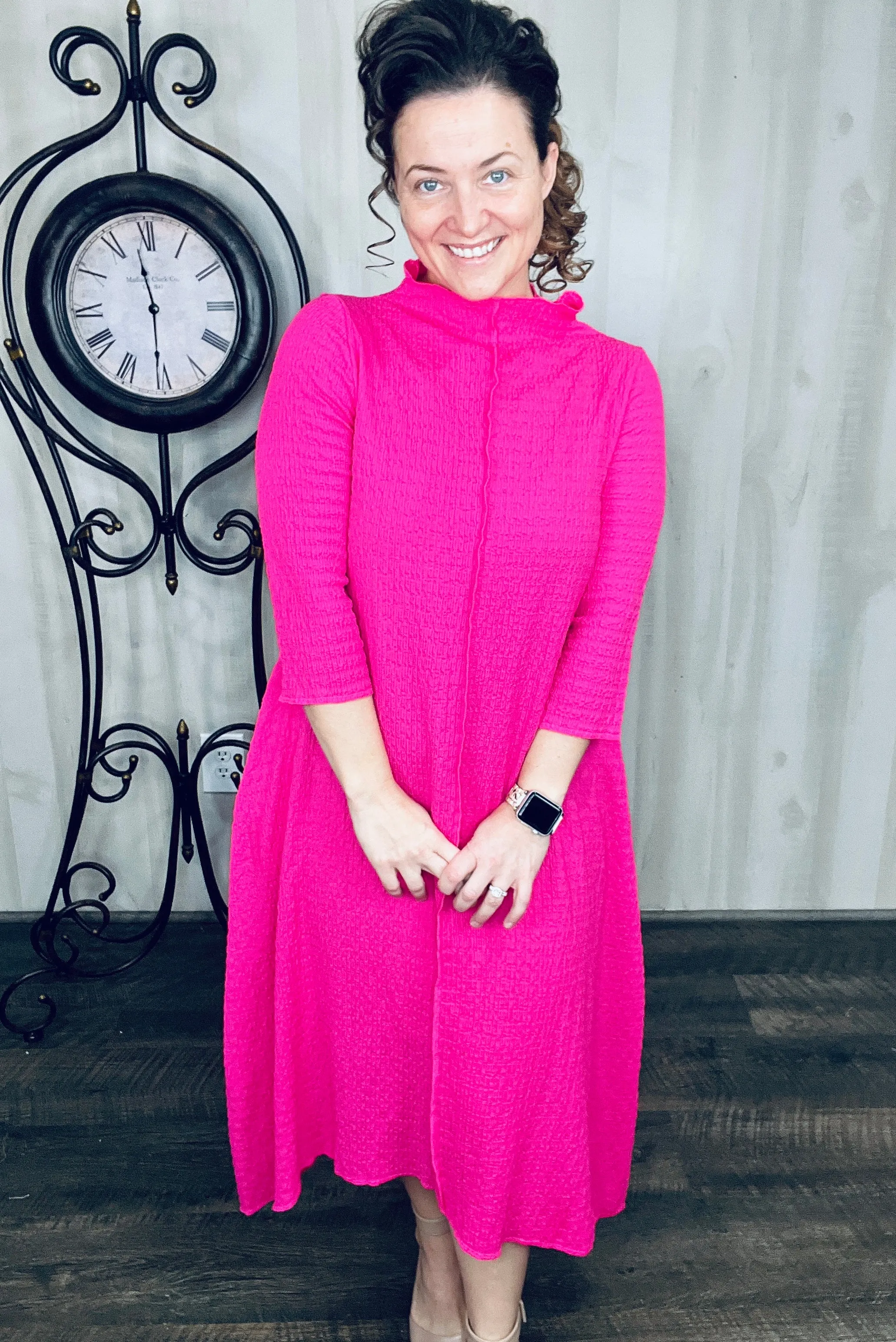 Jaqueline Vintage & Textured Dress- Hot Pink