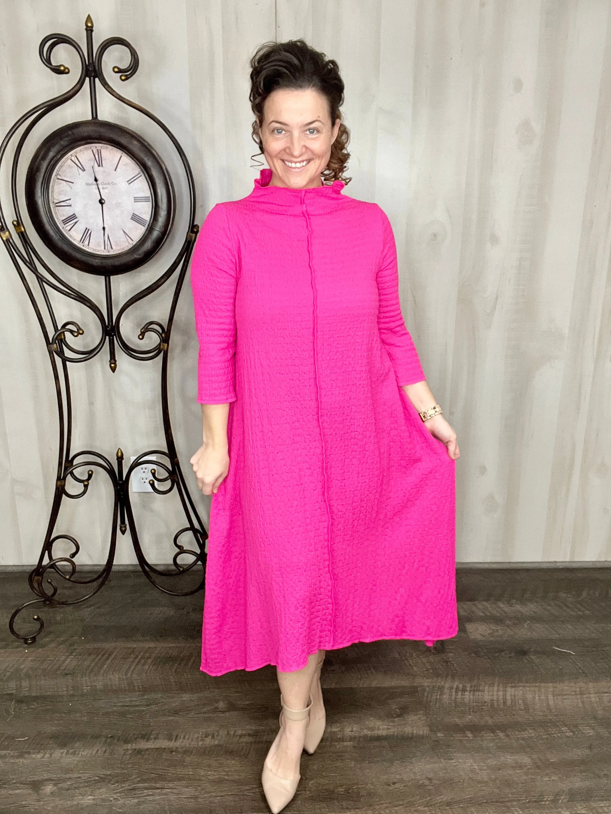 Jaqueline Vintage & Textured Dress- Hot Pink