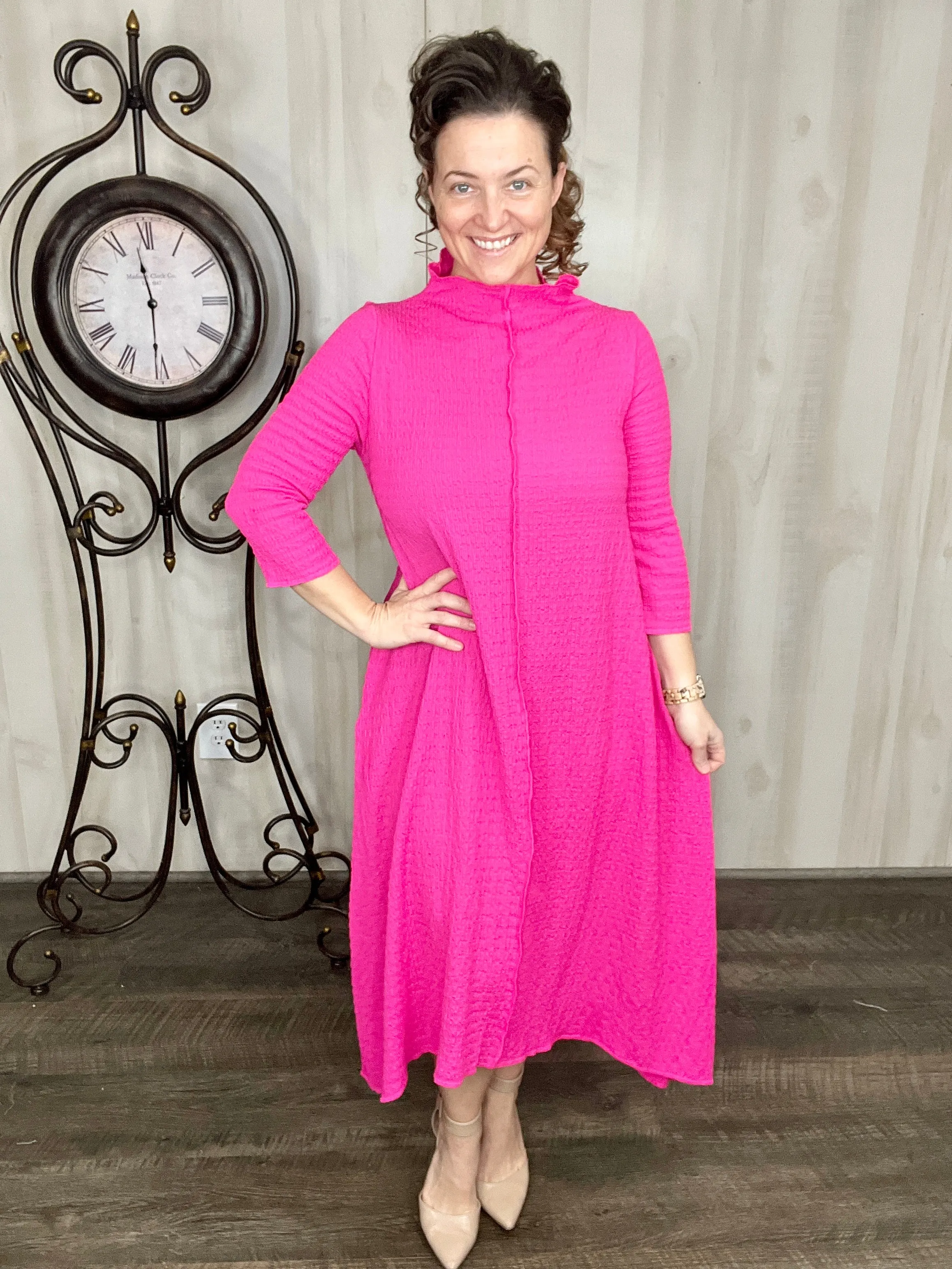 Jaqueline Vintage & Textured Dress- Hot Pink