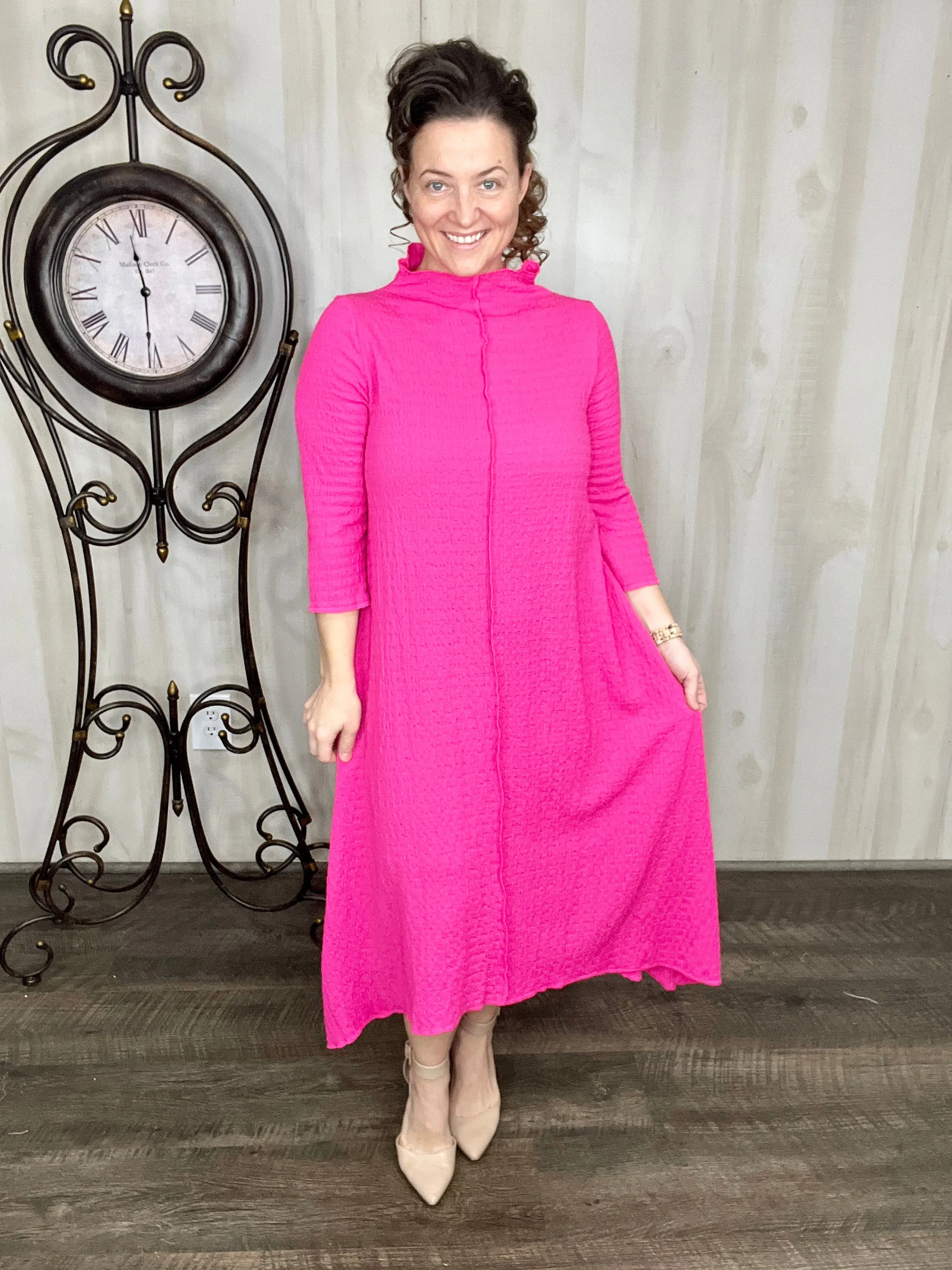 Jaqueline Vintage & Textured Dress- Hot Pink