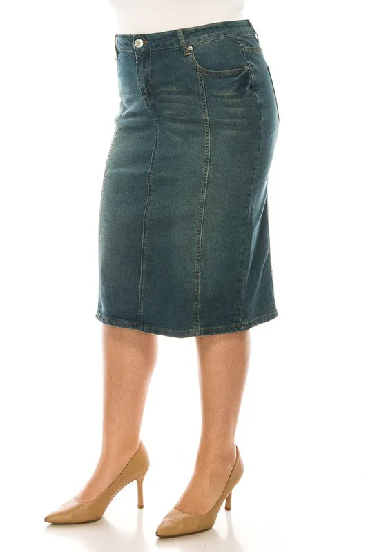 Jennifer Vintage Wash Stretch Jean Skirt