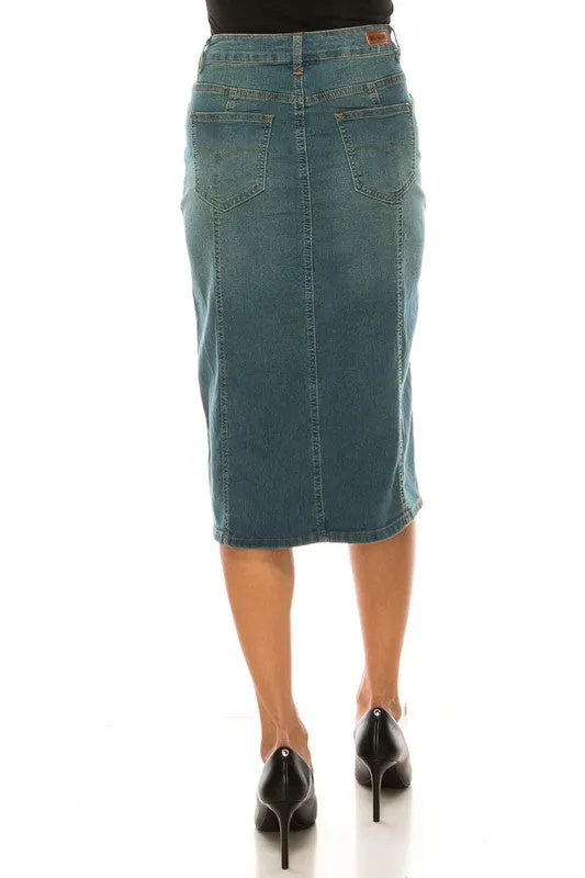 Jennifer Vintage Wash Stretch Jean Skirt