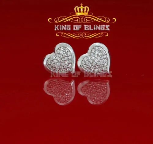 King of Blings- Aretes Para Hombre 925 White Silver 0.71ct Cubic Zirconia Heart Women's Earrings