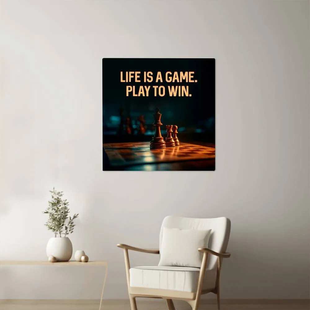 Light Is A Game, Play To Win Positive Motivation Room Decor Square High Gloss Metal Art Print