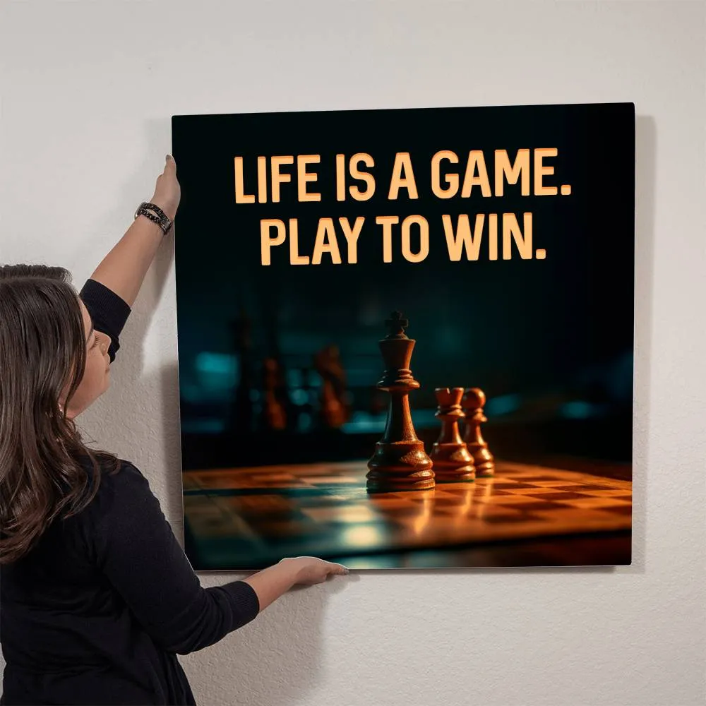 Light Is A Game, Play To Win Positive Motivation Room Decor Square High Gloss Metal Art Print