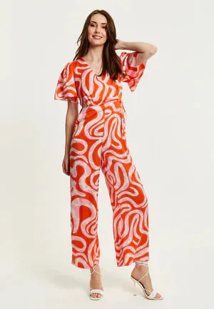 Liquorish Pink And Red Abstract Print Jumpsuit