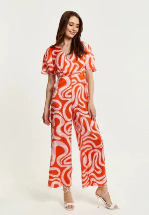 Liquorish Pink And Red Abstract Print Jumpsuit