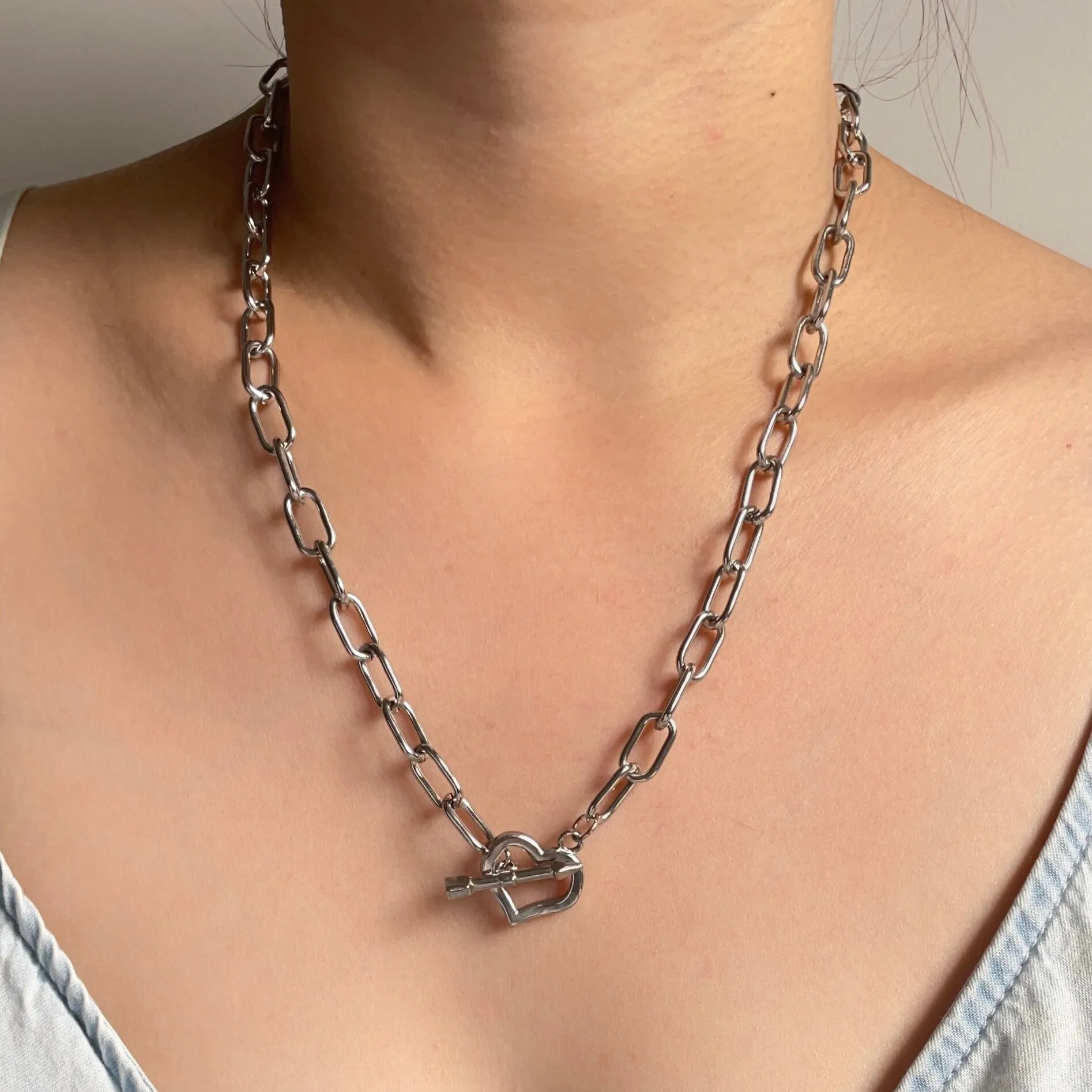 Love Toggle Oval Link Necklace Silver