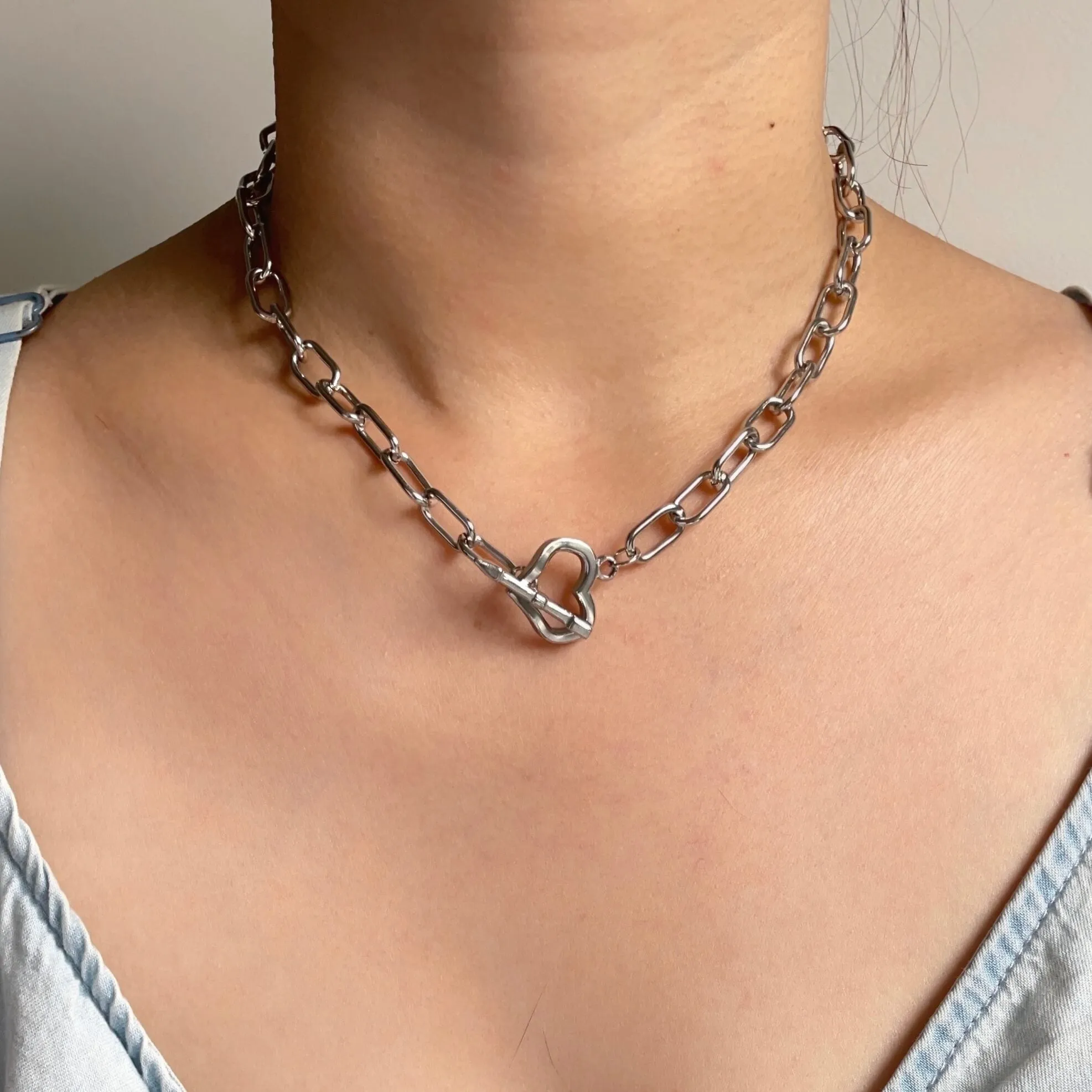 Love Toggle Oval Link Necklace Silver