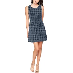 matrix square print 3 Thea Sleeveless Skater Dress(Model D19)