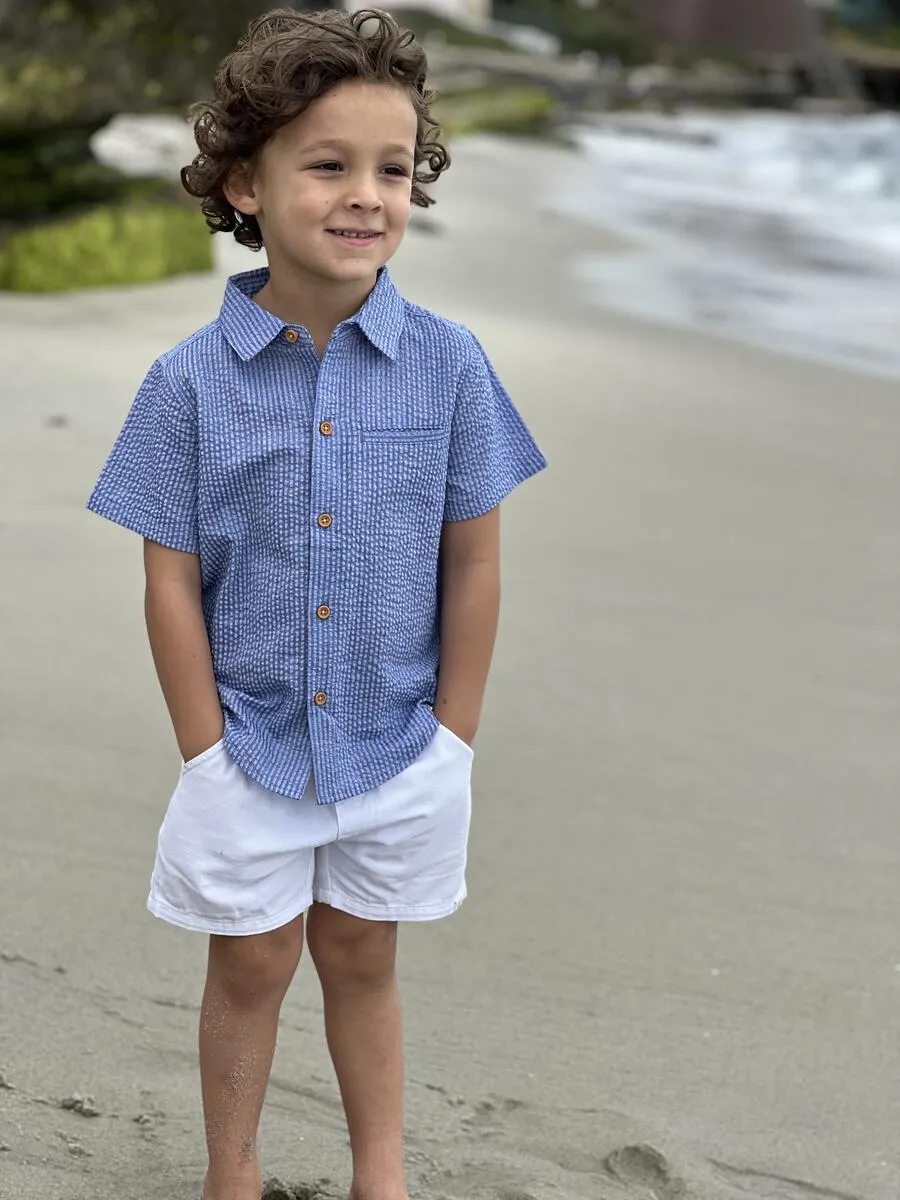 Me & Henry Newport Woven Shirt - Navy Seersucker