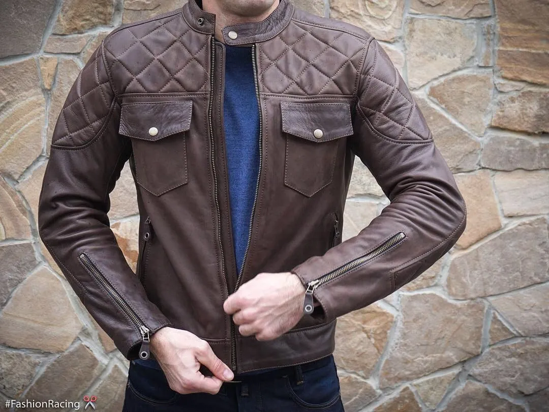 Men's Motorcycle Jacket | Brown Leather | Cafe Racer Style | Handcrafted