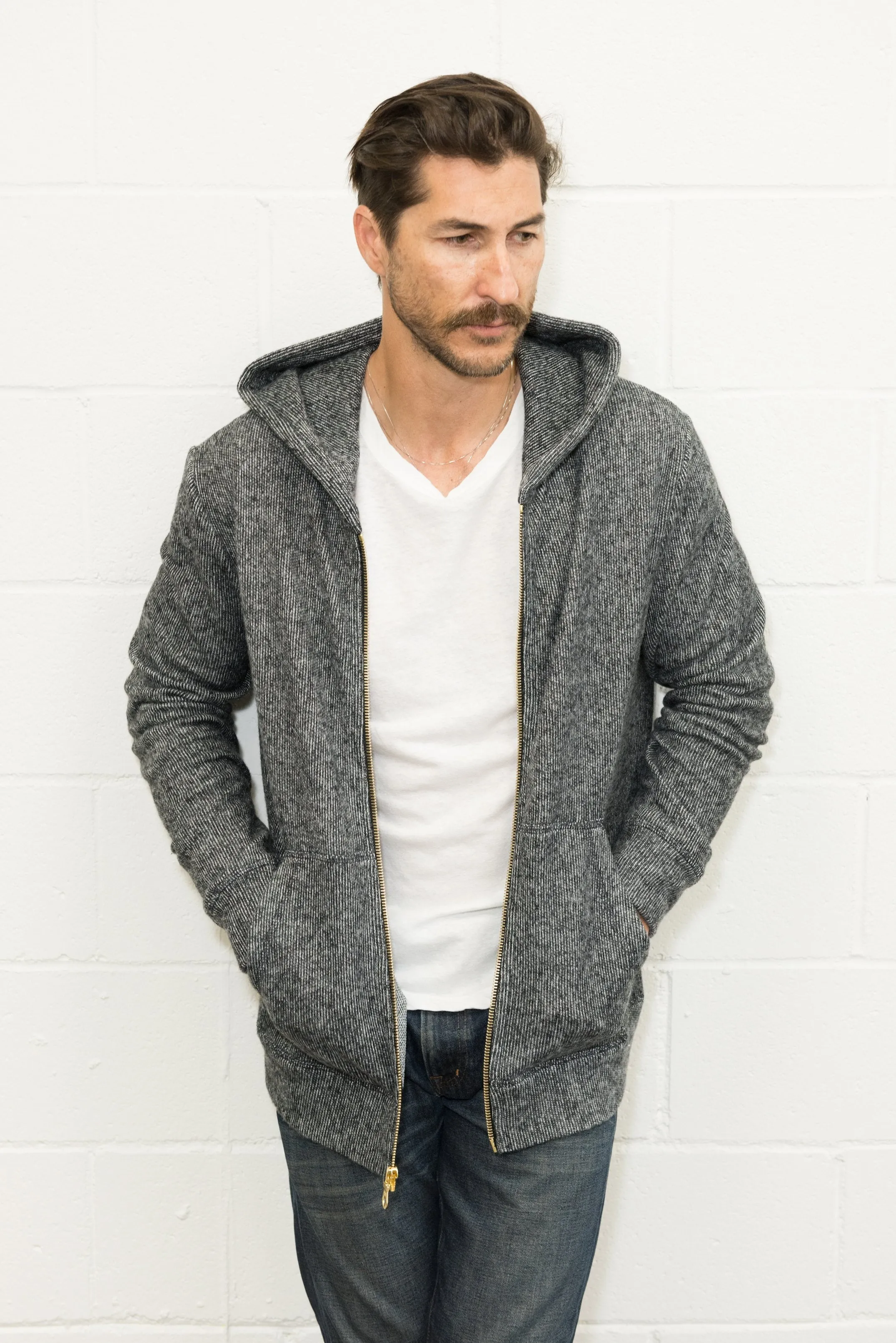 Men's Soft Knit Melange Zip Front Hoodie