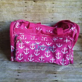 Monogrammed Pink Anchor Nautical duffel bag