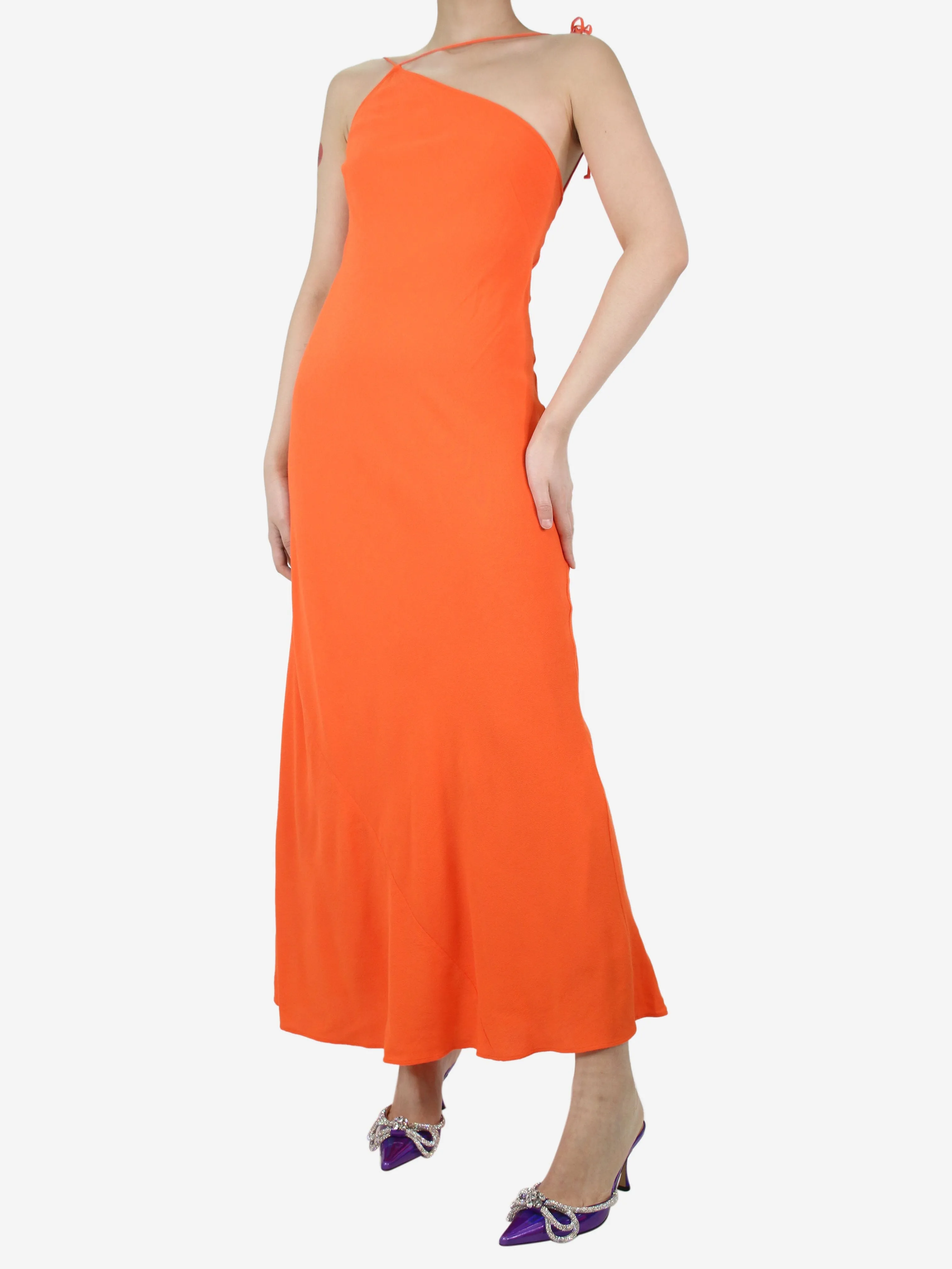 Orange crepe midi dress - size UK 6