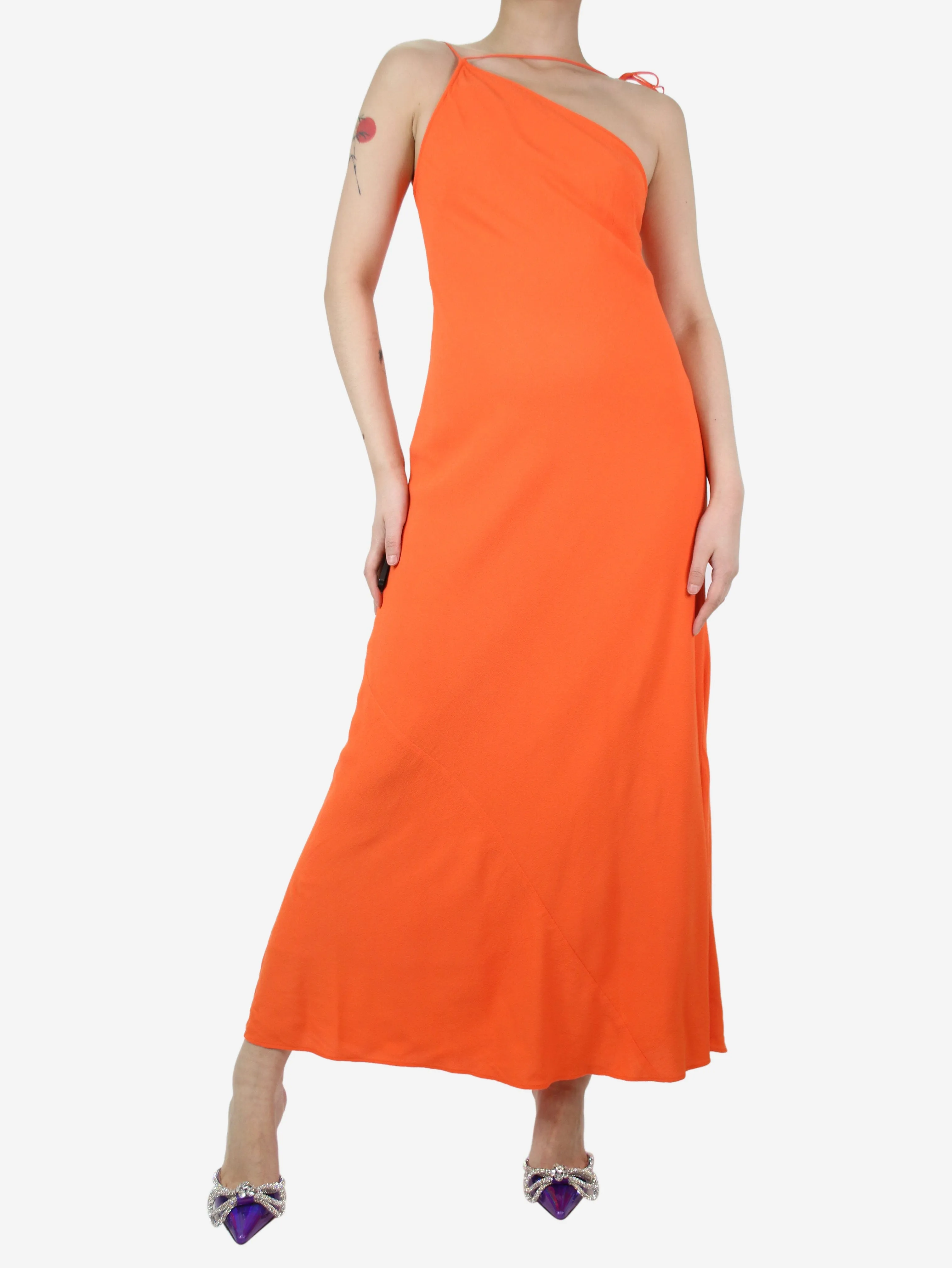 Orange crepe midi dress - size UK 6