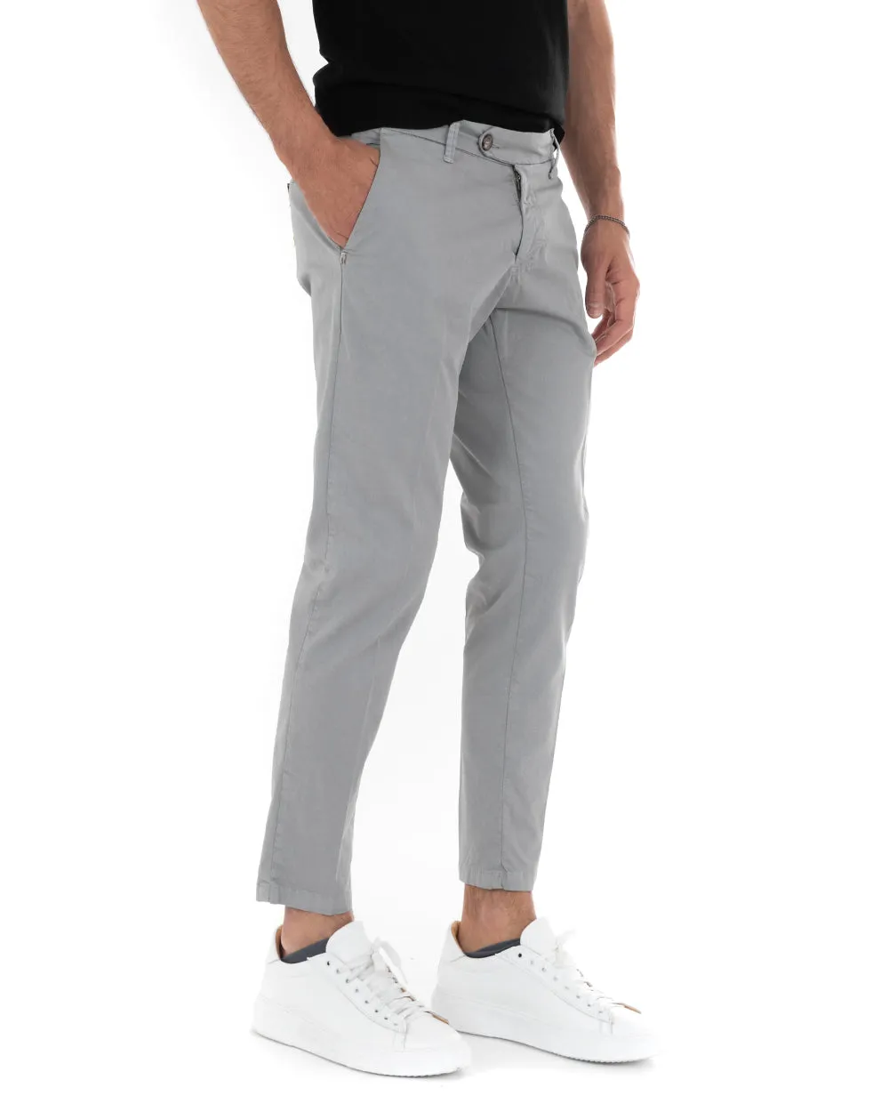 Pantaloni Uomo Cotone Tasca America Abbottonatura Allungata Capri Sartoriale Grigio GIOSAL-P5684A