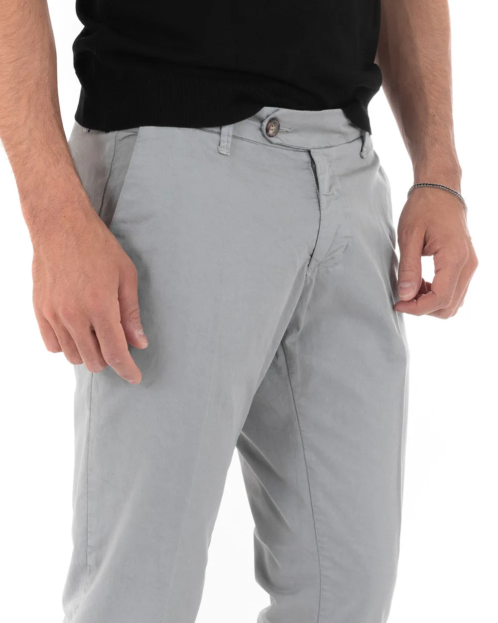 Pantaloni Uomo Cotone Tasca America Abbottonatura Allungata Capri Sartoriale Grigio GIOSAL-P5684A