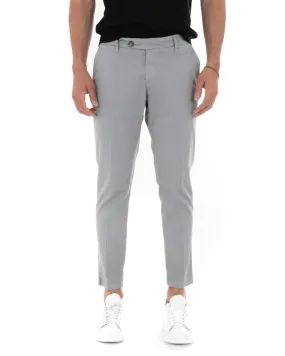 Pantaloni Uomo Cotone Tasca America Abbottonatura Allungata Capri Sartoriale Grigio GIOSAL-P5684A