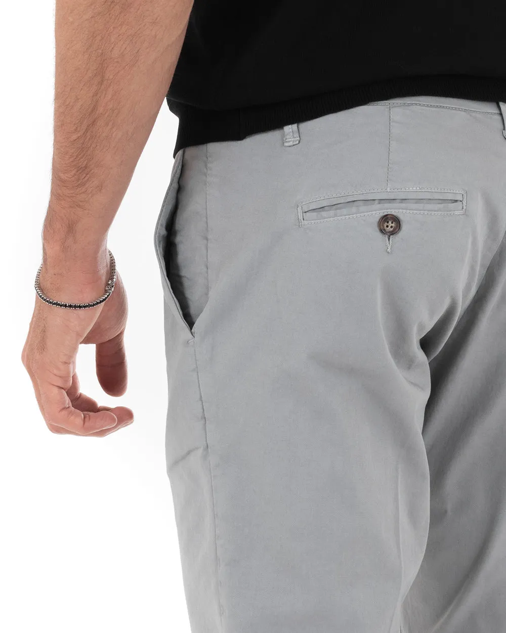 Pantaloni Uomo Cotone Tasca America Abbottonatura Allungata Capri Sartoriale Grigio GIOSAL-P5684A