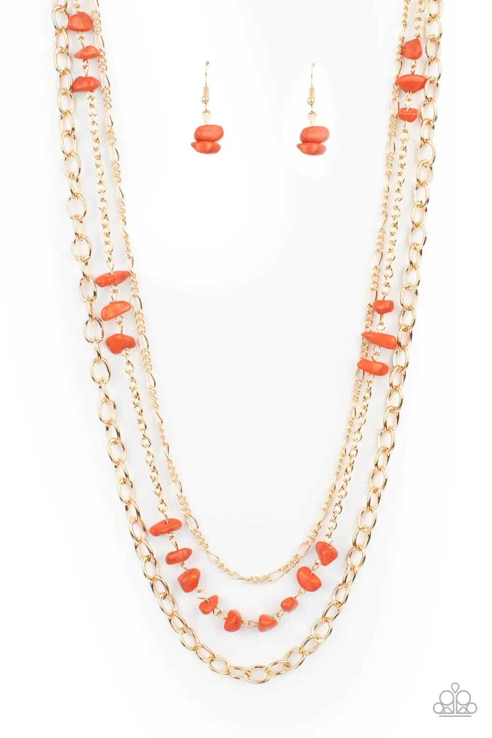 Paparazzi Artisanal Abundance - Orange and Gold Multi Layer Long Necklace