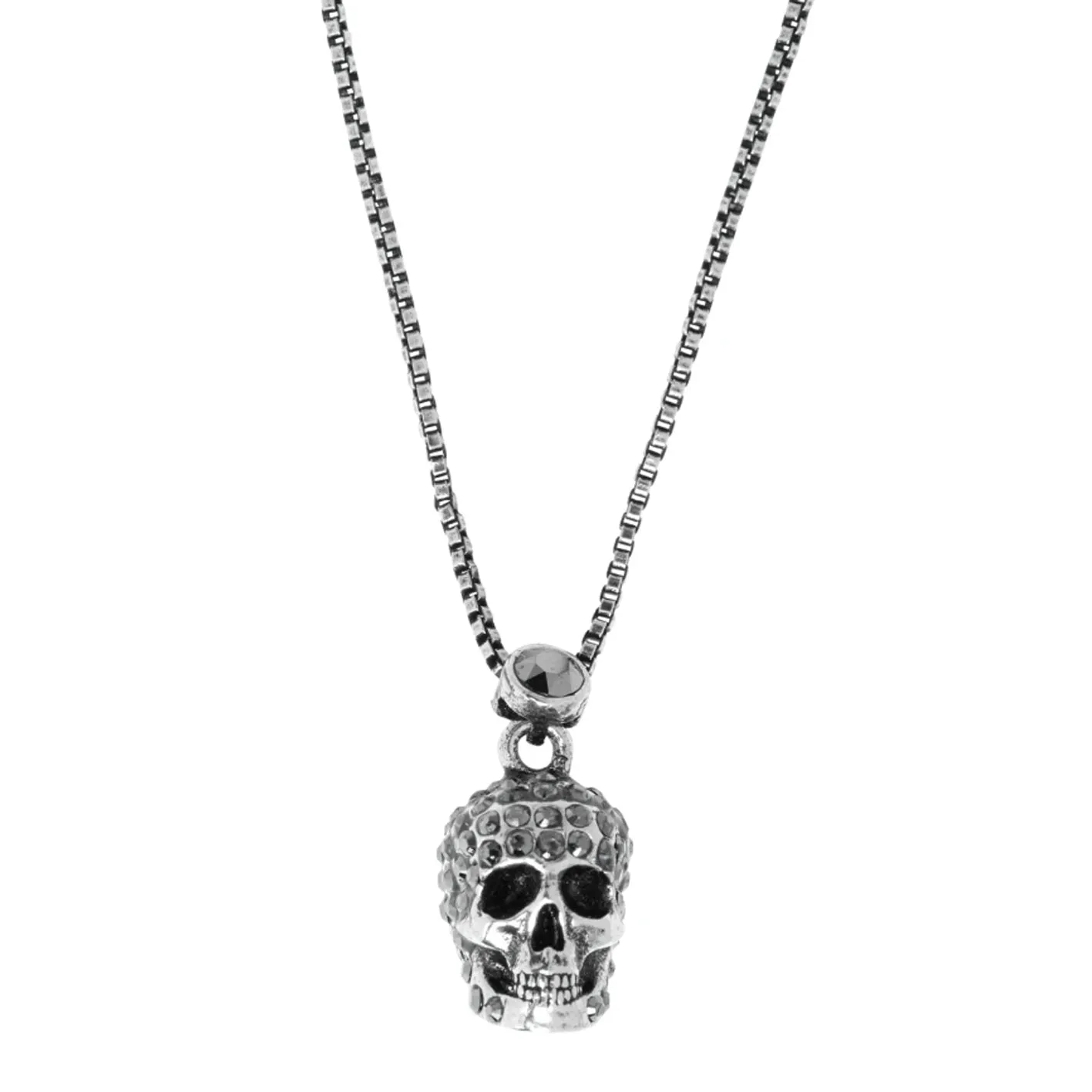 Pave Skull Necklace, Silver