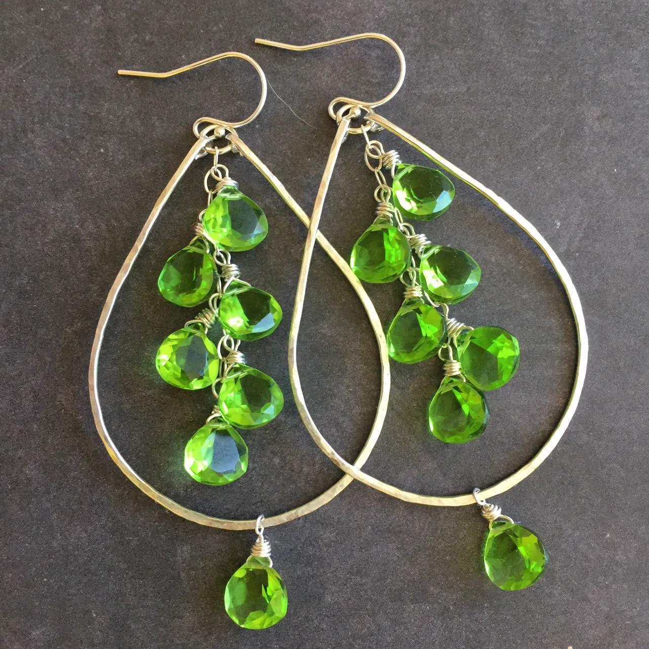 Peridot Quartz Sparkling Double Decker Hoops