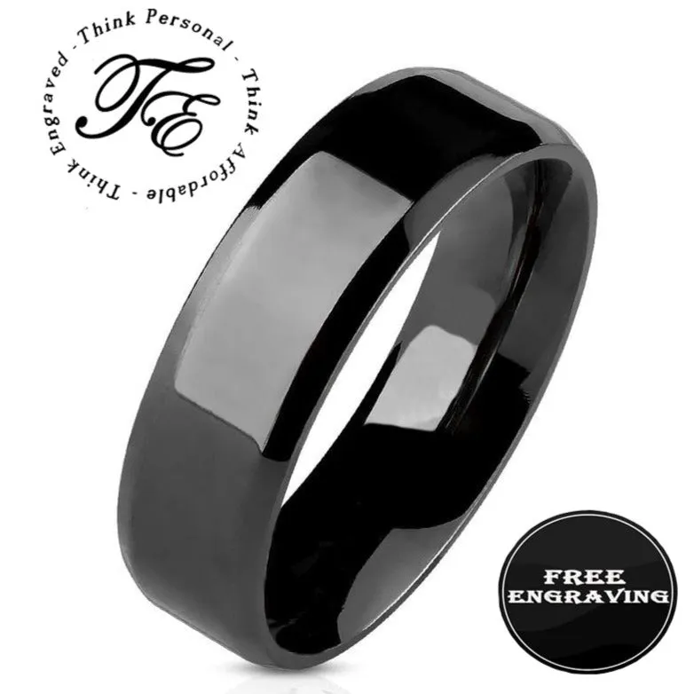 Personalized Men's Traditional Black Wedding Ring - Engraved Handwriting Ring