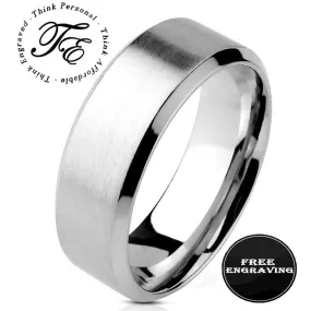 Personalized Women's Silver Wedding Band - Beveled Brushed Stainless Steel