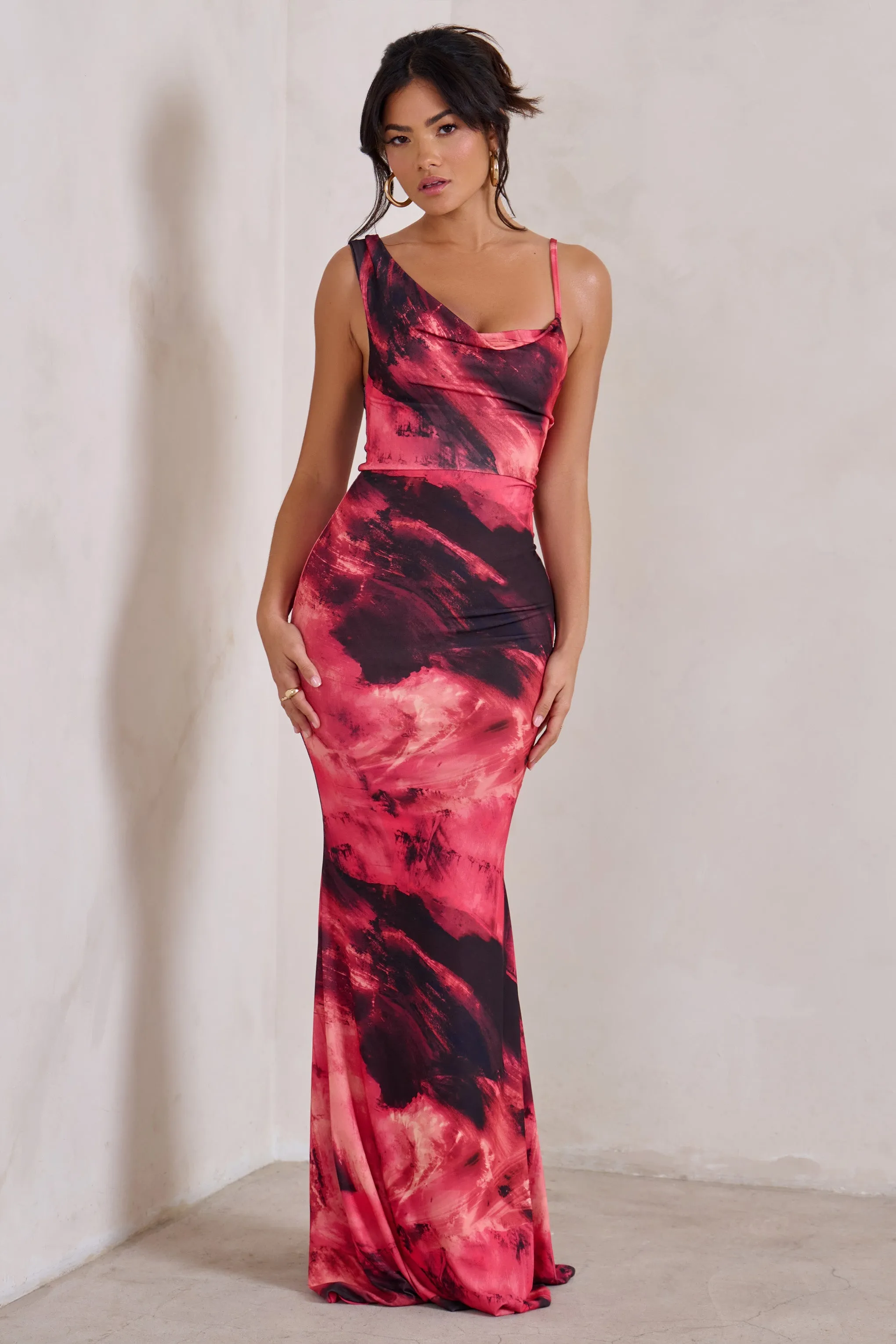 Phantasy | Pink Print Cowl Neck Maxi Dress