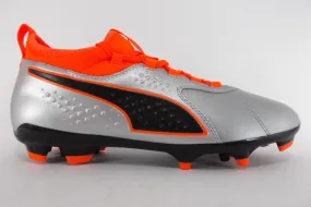 Puma men's leather football boot with sock One 3 AG 104762 01 silver orange black