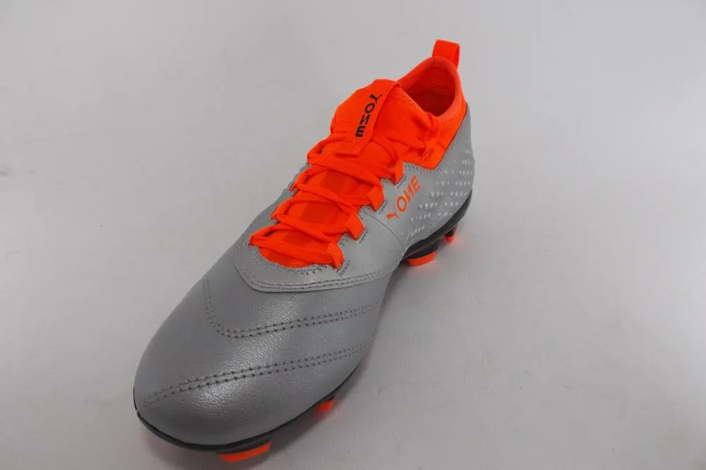 Puma men's leather football boot with sock One 3 AG 104762 01 silver orange black