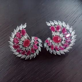 Radiant Red-White Rhodium Earrings