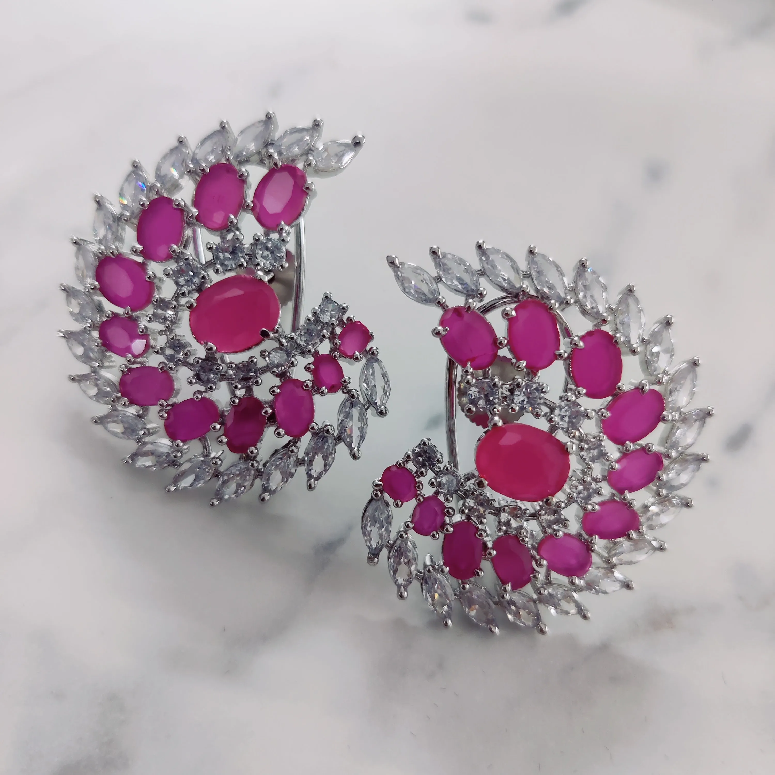 Radiant Red-White Rhodium Earrings