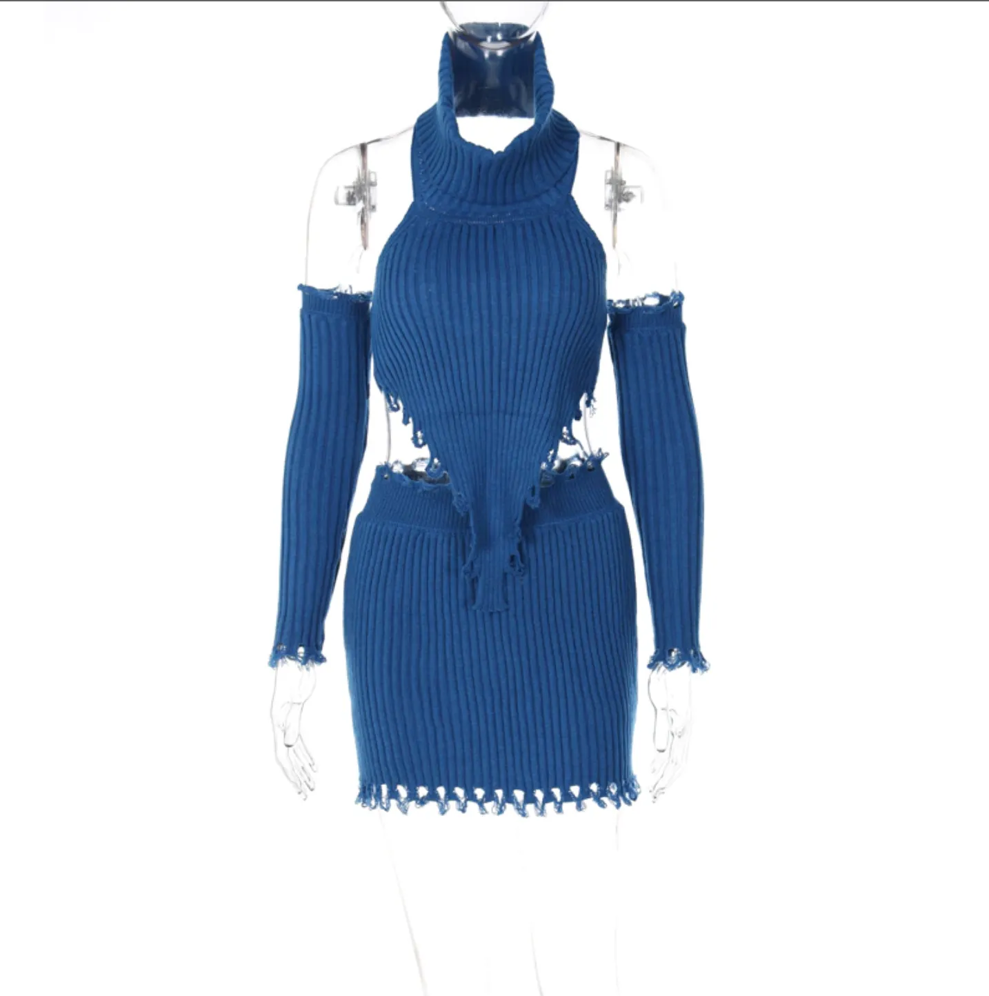 Raw Knit Two Piece in Blue