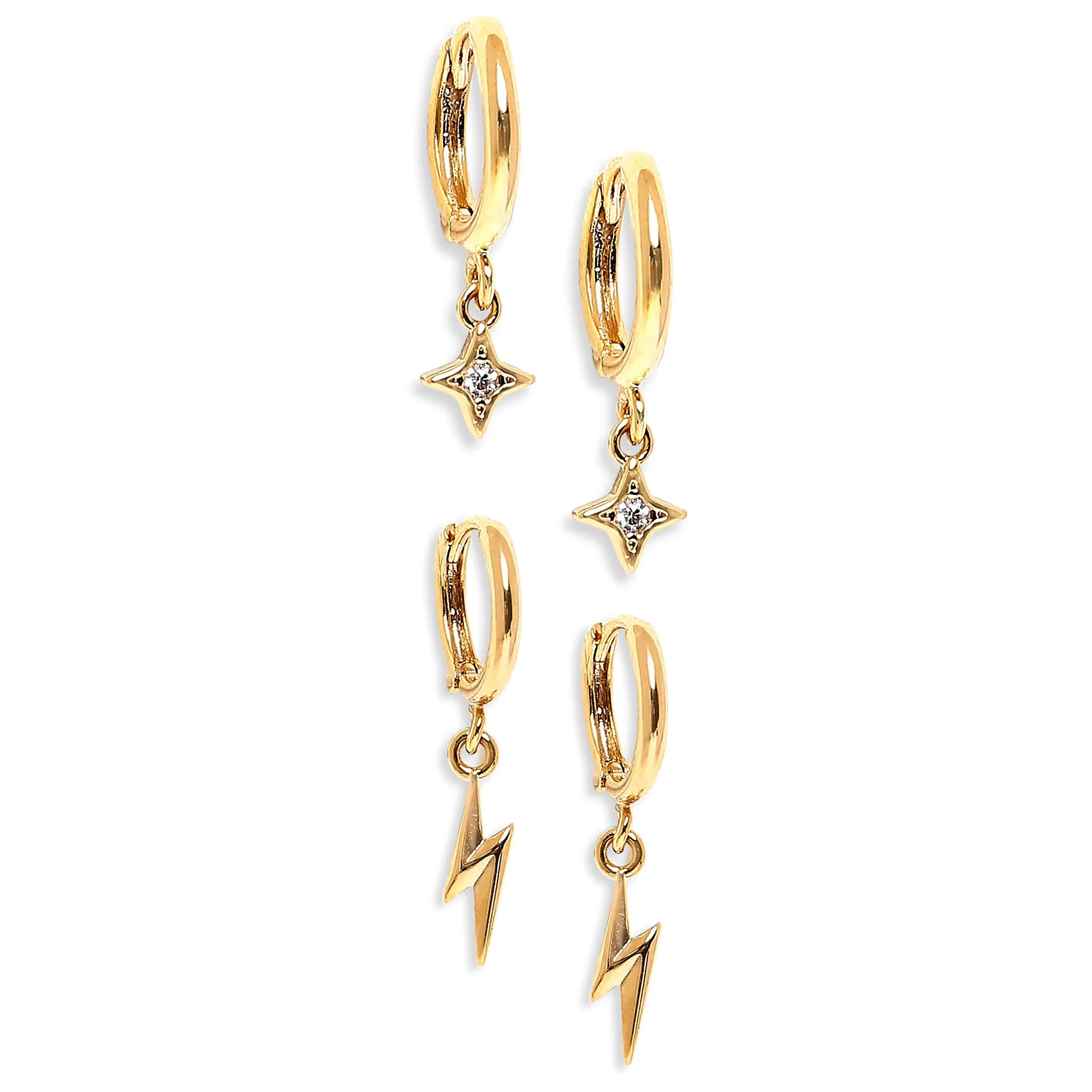 Real Gold Plated Gold Z 2 Sparkle Celestial Charm Huggies Hoop Earring